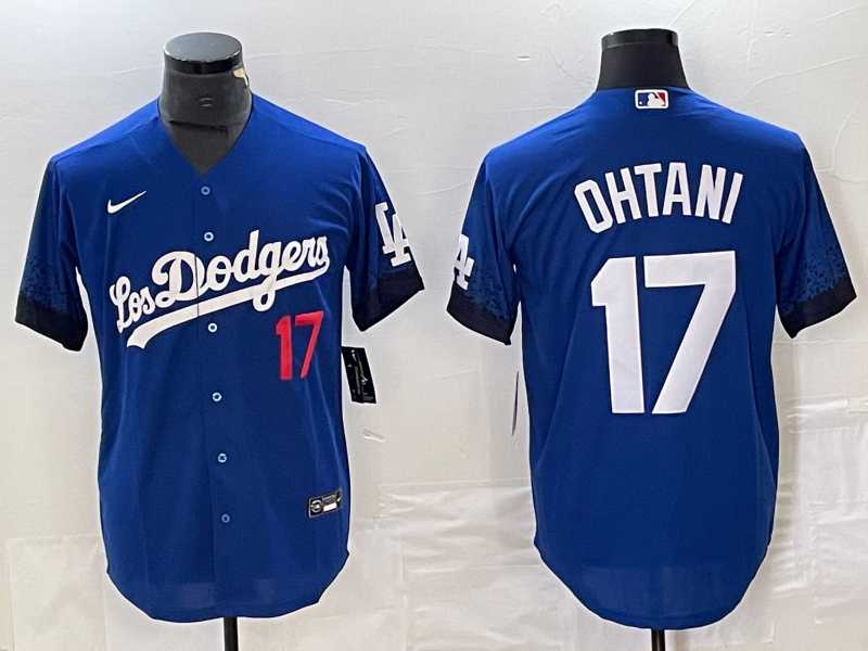 Men%27s Los Angeles Dodgers #17 Shohei Ohtani Number Blue 2021 City Connect Cool Base Stitched Jersey->los angeles dodgers->MLB Jersey